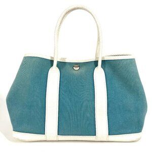 HERMES Garden Party TPM Hand Bag Tote Bag Toile Offishe/Leather blue/White
